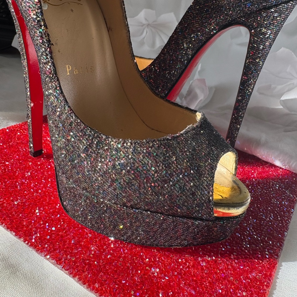 Christian Louboutin Red and Black Glitter Heels
